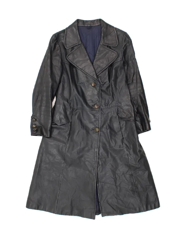 Weekend Deals to Brighten Your Day VINTAGE Womens Leather Coat IT 46 Large Navy Blue