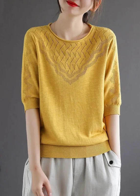 Weekend Savings Spectacular diy Yellow Hollow Out Hole Casual Fall Sweater