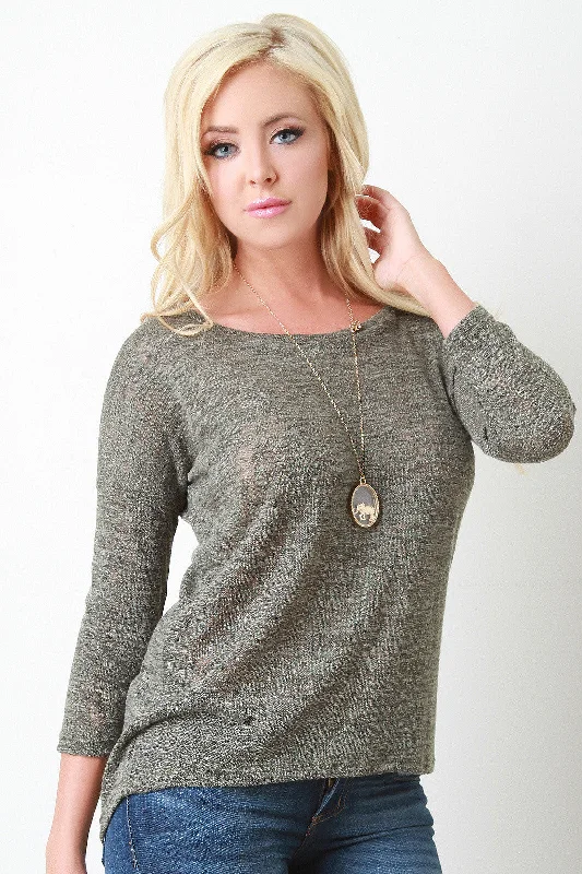 Weekend Offers You Can't Ignore Marled Knit Long Sleeves High Low Sweater Top