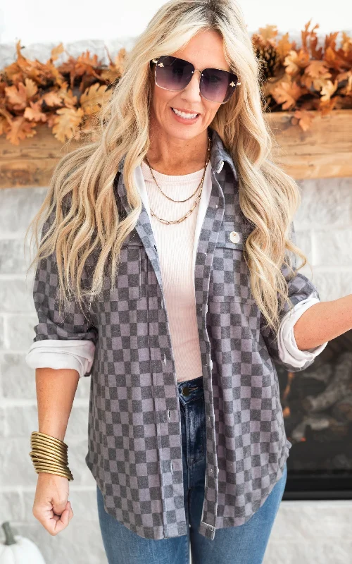 Super Bargain All the Cozy Checkered Charcoal Shacket by Salty Wave *