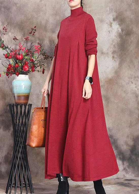 Hurry Up Fashion Red retro Knit slim fit Fall Long Sweater Dress