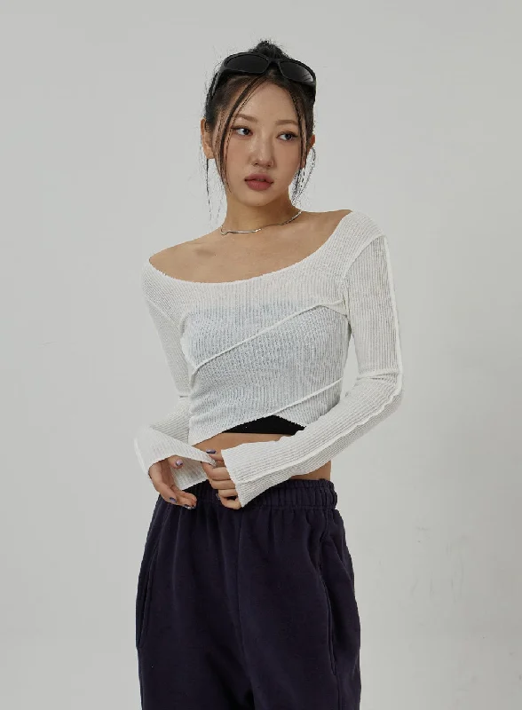 Warehouse Sale Off-Shoulder Mesh Cropped Top CD20