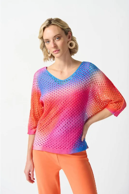 Final Clearance Joseph Ribkoff Multi Gradient Dolman Sleeve Open-Knit Sweater Top 242904