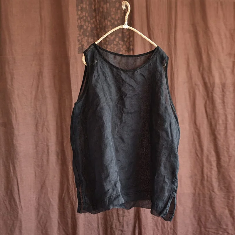 Friends and Family Sale Women Summer Retro Cotton Linen Solid Vest