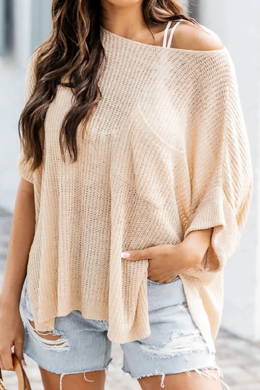 Quick Sale Slit Boat Neck Half Sleeve Knit Top