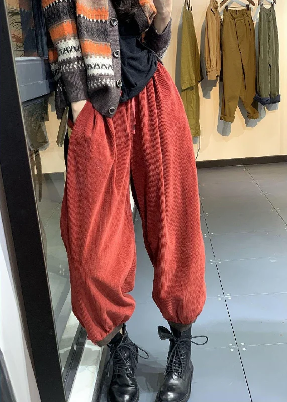 Weekend Savings Bonanza DIY Orange retro Corduroy tie waist Fall Pants