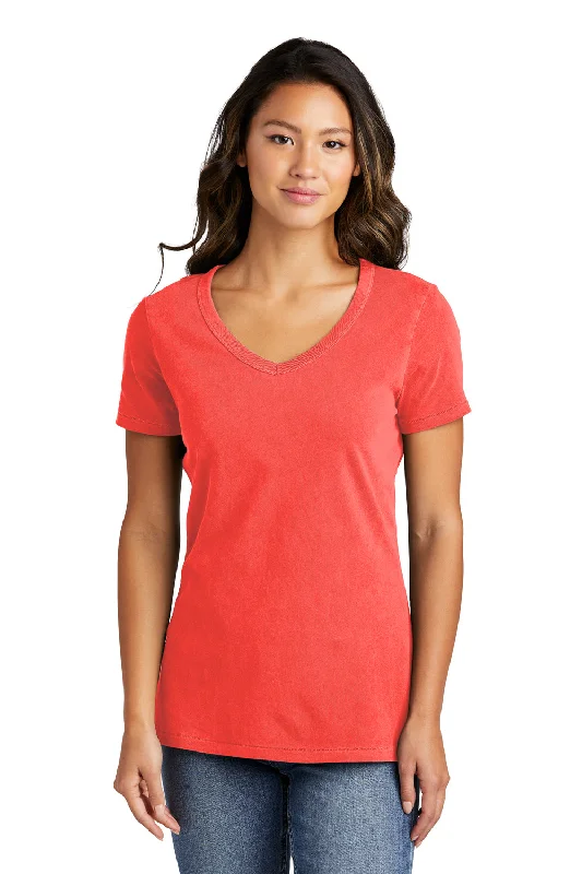 Weekend Shopping Extravaganza Port & Company Womens Beach Wash Garment Dyed Short Sleeve V-Neck T-Shirt - Poppy Red