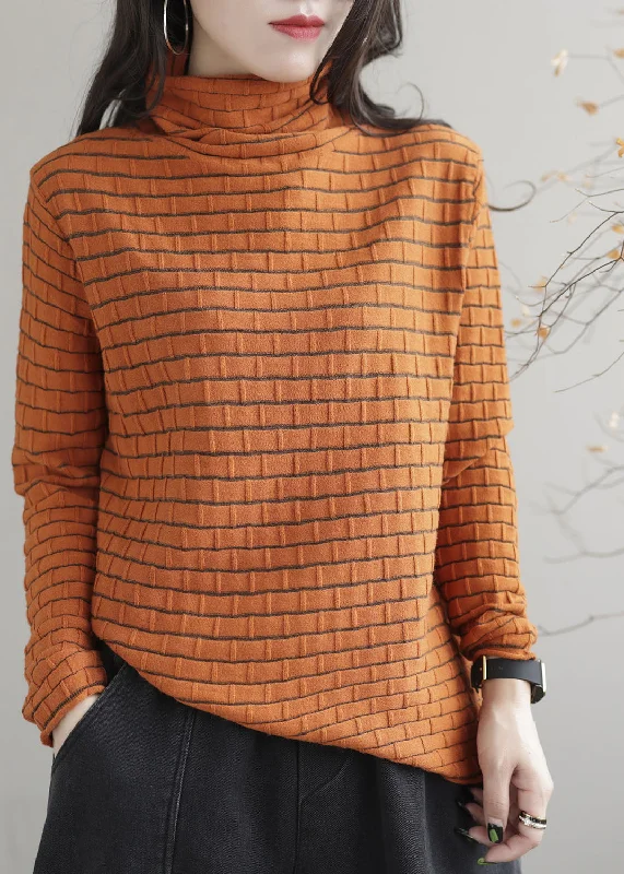 Customer Appreciation Sale French Orange Turtle Neck Striped Knit Sweater Tops Winter