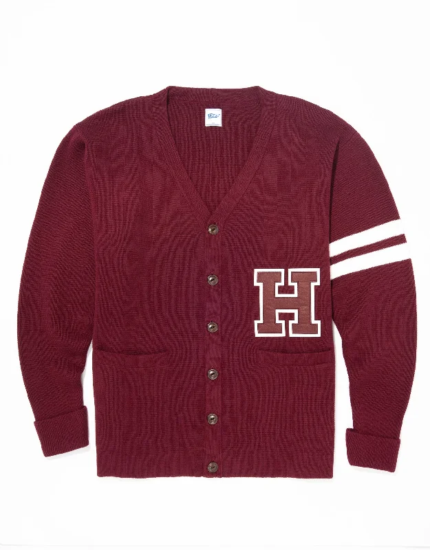 HARVARD VARSITY COTTON CARDIGAN - BURGUNDY