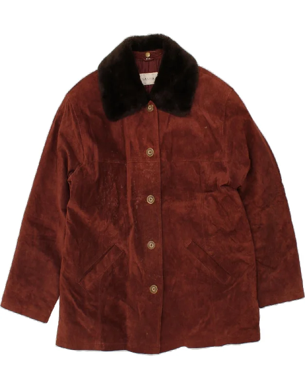 Mega Discount VINTAGE Womens Suede Coat UK 14 Large Brown Leather