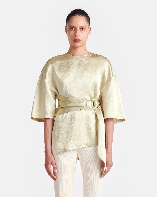 Instant Deal Besia - Belted Crinkled-Satin Top - Green Tea