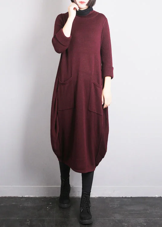 Deal Dash Mulberry O-Neck Knit Cotton Thread Sweater Dress Fall