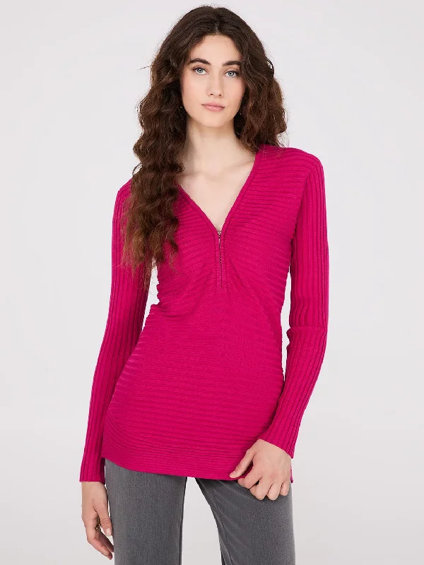Final Clearance Zipper V-Neck Sweater