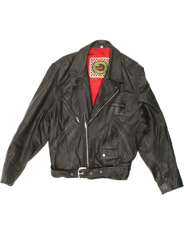 Final Sale VINTAGE Womens Leather Biker Jacket IT 46 Large Black