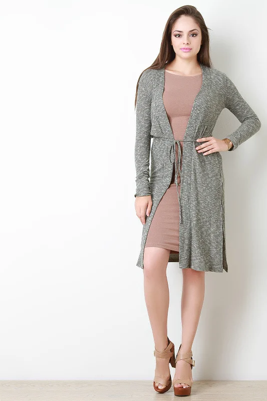 Unwind with Weekend Discounts Marled Knit Long Side Slit Cardigan