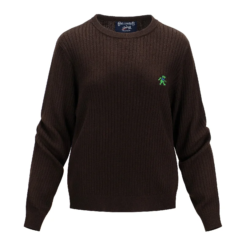 Savings Soar This Weekend Grateful Dead | Women Fitted Crewneck Sweater | Green Bear in Brown