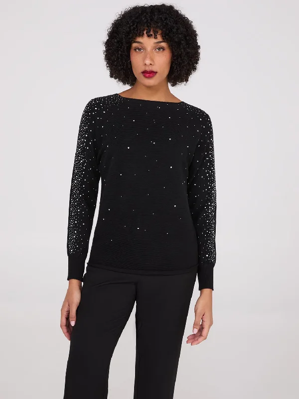 Midnight Madness Boat Neck Embellished Sweater