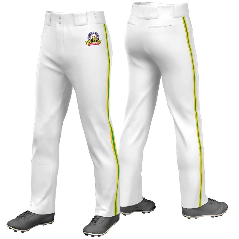 Custom White Gold Kelly Green-Gold Classic Fit Stretch Practice Loose-fit Baseball Pants