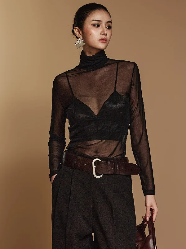 Weekend Bargains to Love E3546 Sheer Turtleneck Top