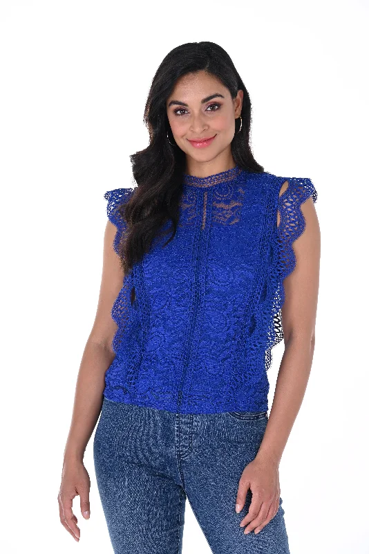 Shop and Save Frank Lyman Design Royal Blue Floral Lace 2-Piece Top 246254U