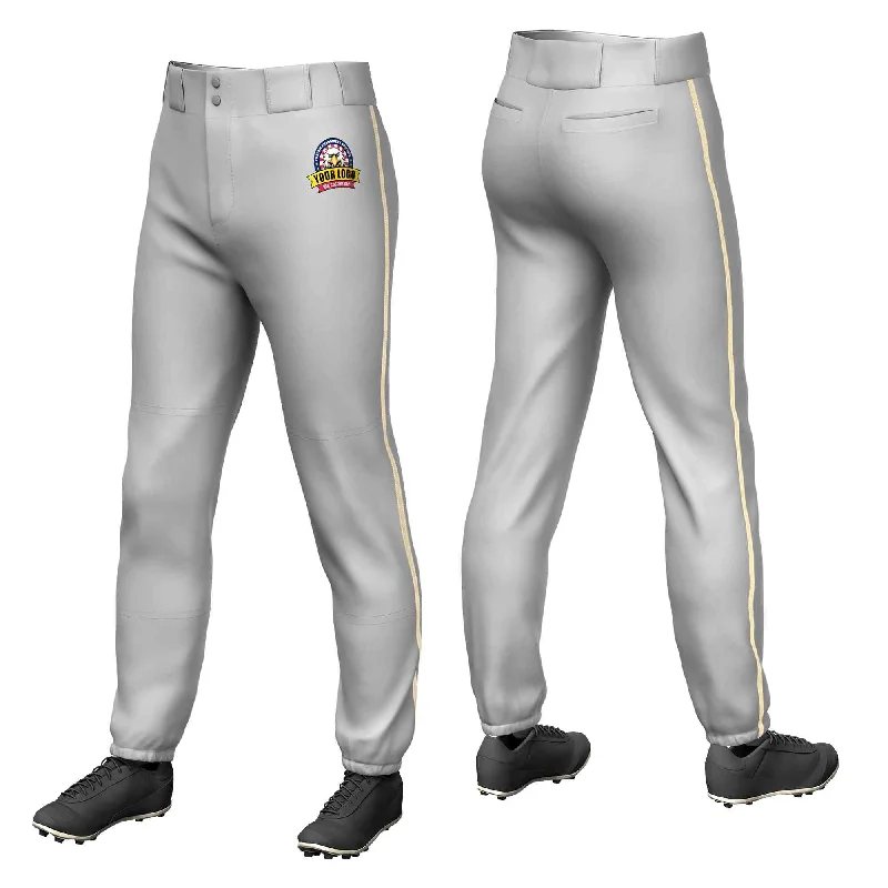 Custom Gray Khaki Classic Fit Stretch Practice Pull-up Baseball Pants