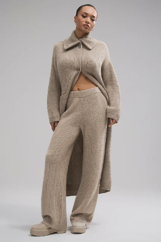 Hurry In Courchevel Cashmere Long Cardigan - Flax Heather