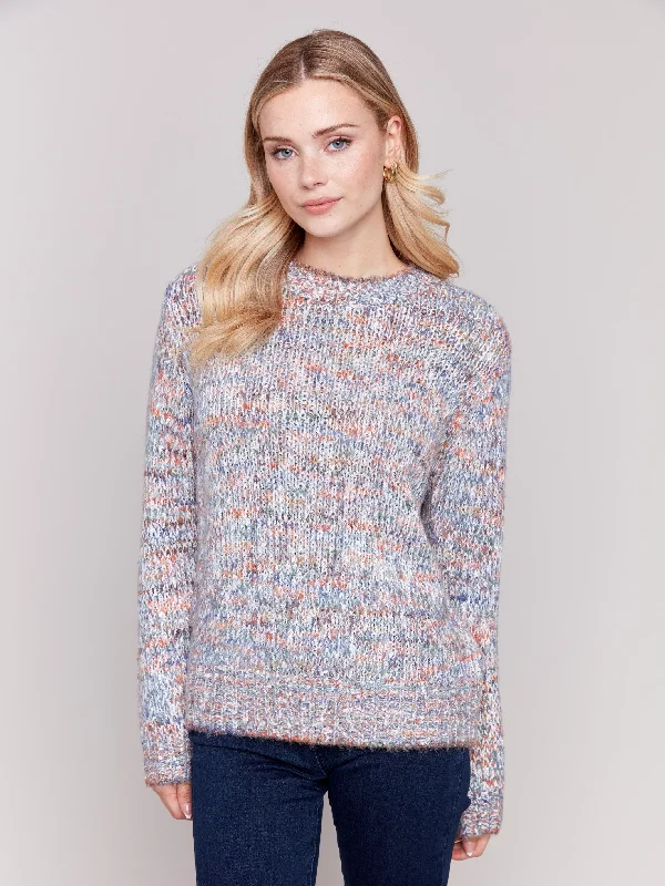 Factory Direct Sale Space Dye Crew Neck Sweater - Peacock