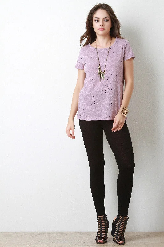 Extra Savings Distressed Round Neck Marled Tee