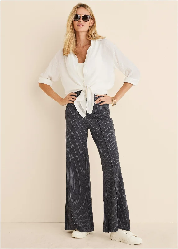 Deal Mania Diana Wide Leg Pants - Heather Grey & Cream