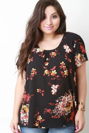 Major Deal Floral Ruched Neckline Top