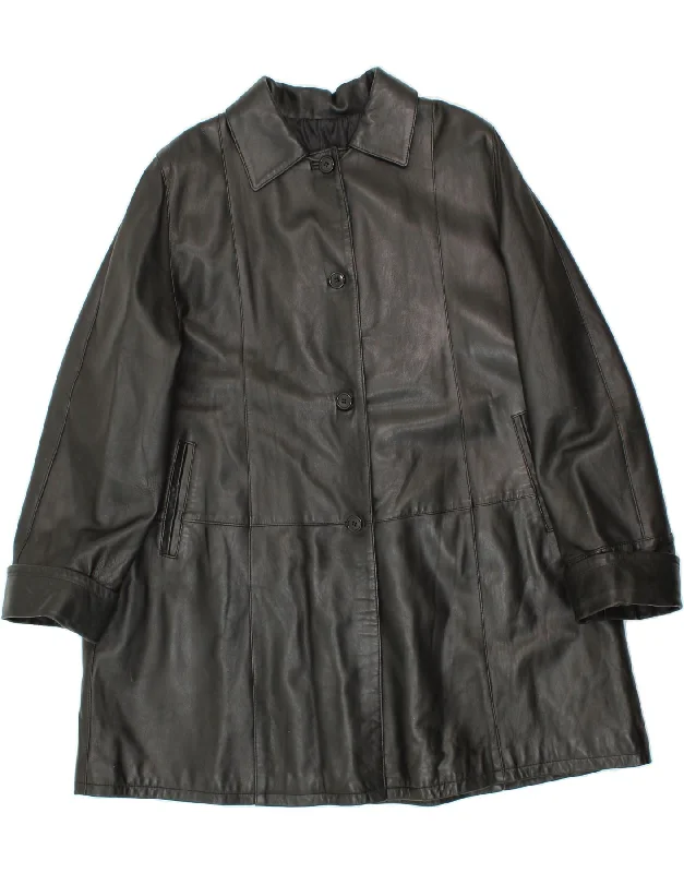 Buy Now VINTAGE Womens Loose Fit Leather Coat UK 18 XL Black Leather