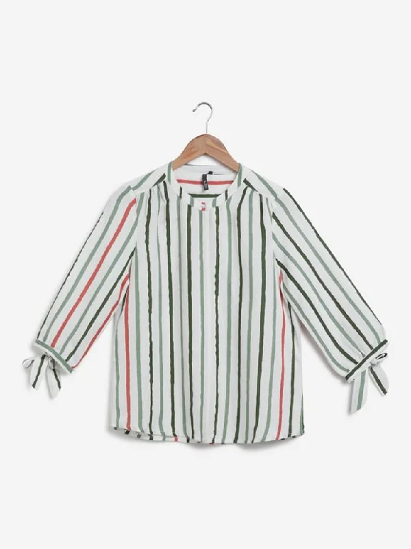 Act Fast LOV Green, Red And White Striped Top