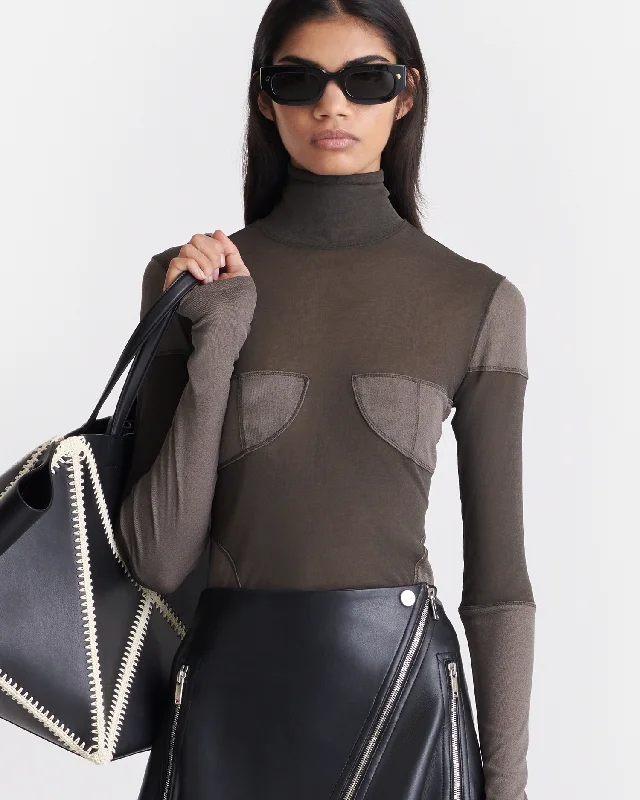 Weekend Discounts to Relish Klaris - Patchwork Jersey Top - Dark Moss/Fossil Grey
