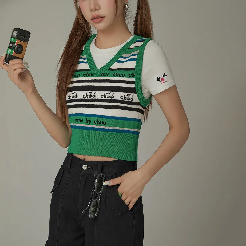 Price Meltdown Chuu Cherries Striped Crop Knit Vest