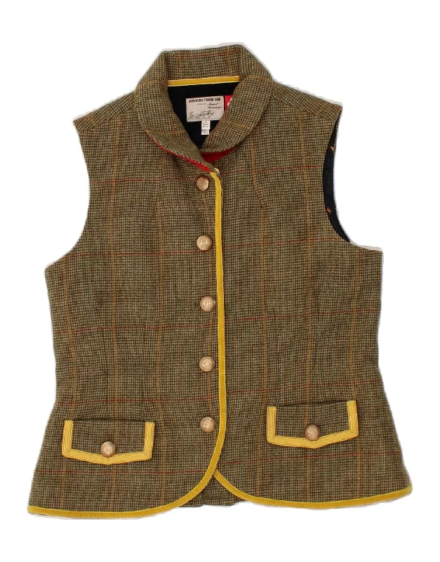 New Markdowns JOULES Womens Gilet UK 16 Large Khaki Check Wool