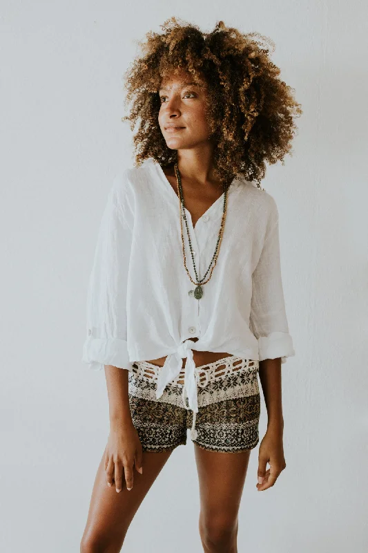 Closeout Sale Tie Front Linen Top