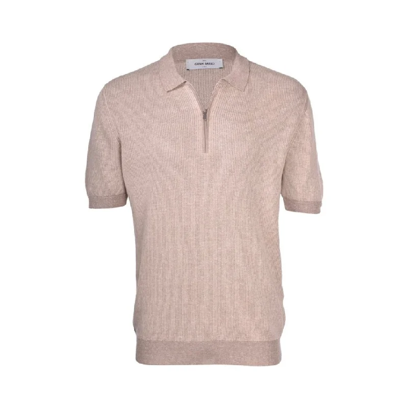 GRAN SASSO 2-Tone Cotton/Linen Stripe Polo BEIGE