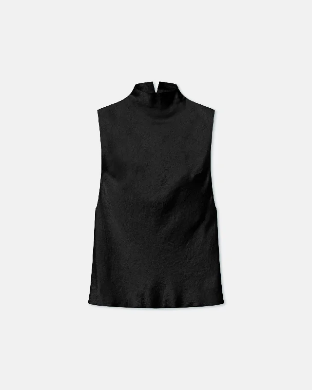 Weekend Deal Colson - Crinkled-Satin Turtleneck Top - Black