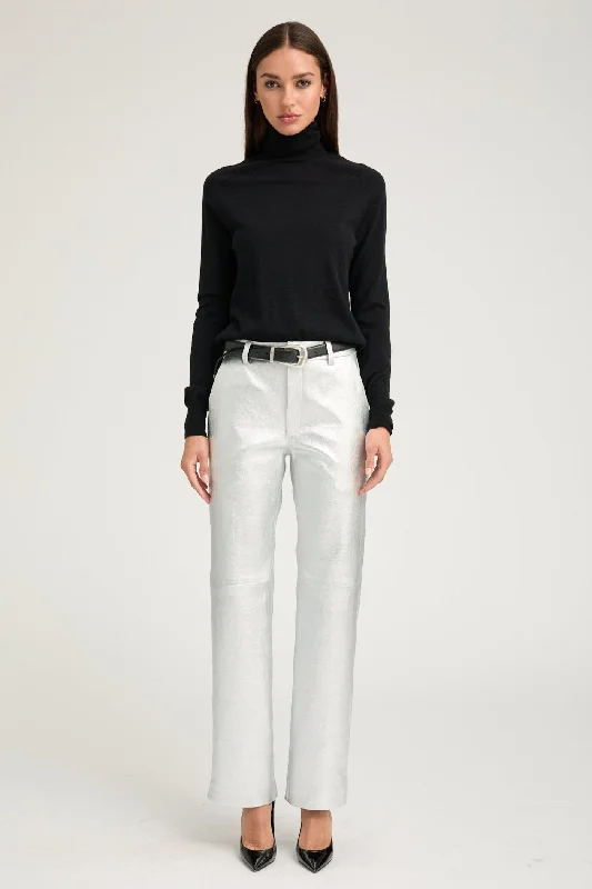 Doorbuster Deal Metallic Silver Leather Classic Trousers