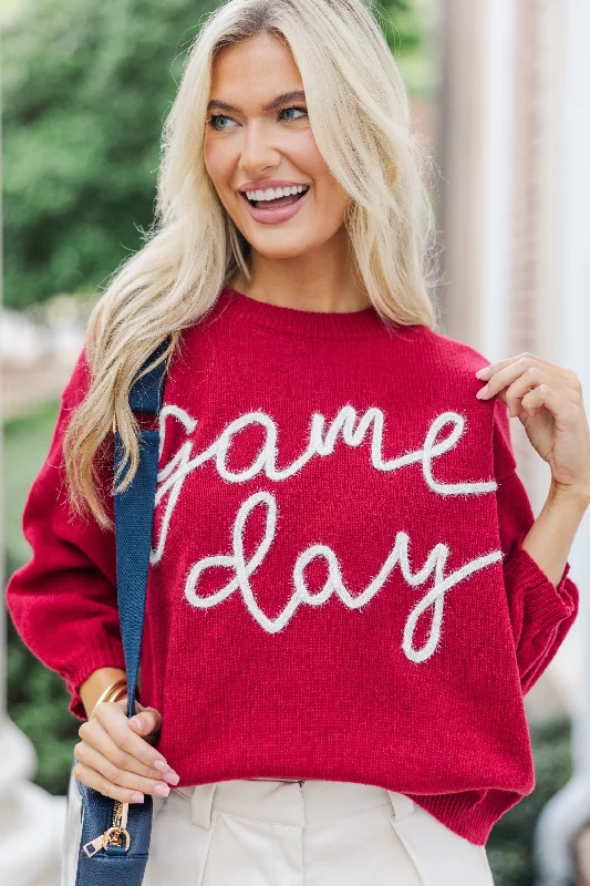 Exclusive Savings It's Game Day Crimson/White Puff Sleeve Sweater
