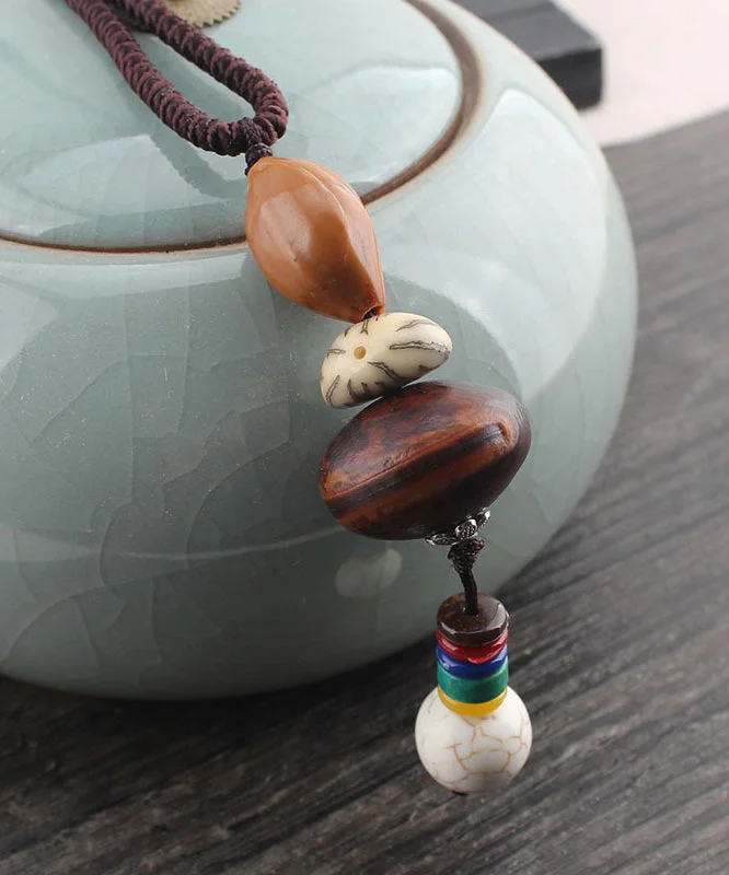 Steals and Deals Handmade Brown Cotton 45% Linen 55% Sweater Pendant Necklace
