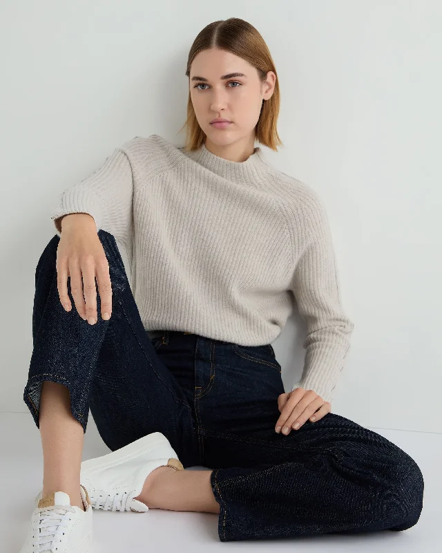 Crazy Deals Women's Metal Funnel Neck Cashmere Sweater Pebble Grey