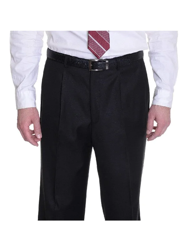 Raphael Classic Fit Solid Black Pleated Washable Dress Pants