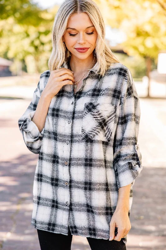 Discount Mania Never Leave Black Plaid Button Down Top