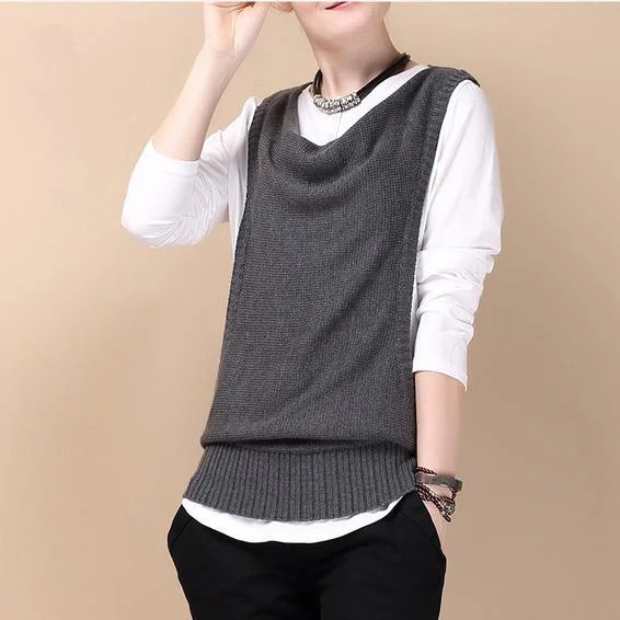Don't Wait Gray cotton vest sweater plus size