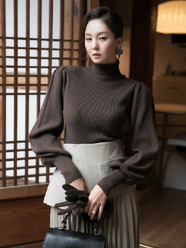 Act Fast E2298 Ribbed Puff Turtleneck Top