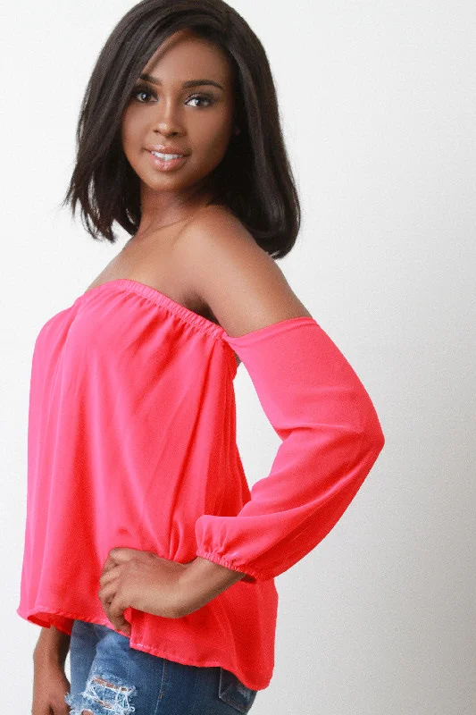 Massive Savings Long Sleeve Chiffon Bardot Top