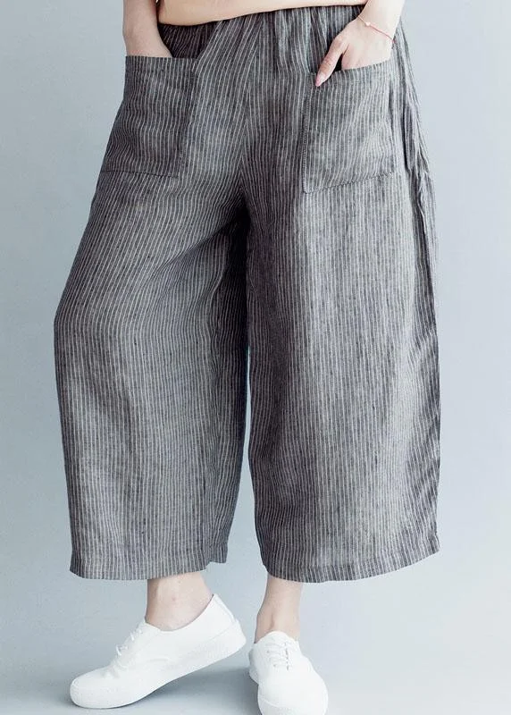 Weekend Specials to Grab Grey Striped Pockets Wide Leg Fall Casual Pants