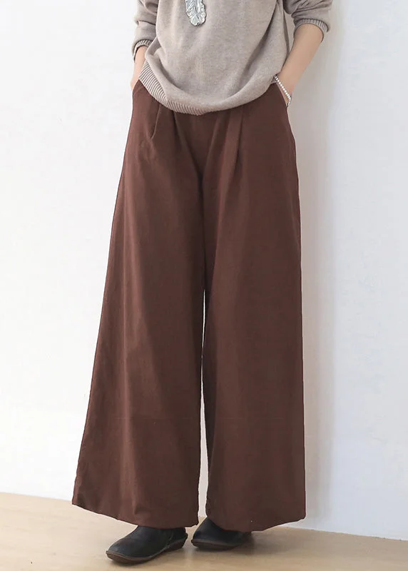 Weekend Bargains Await You Coffee Colour High Waist Linen Wide Leg Pants Winter