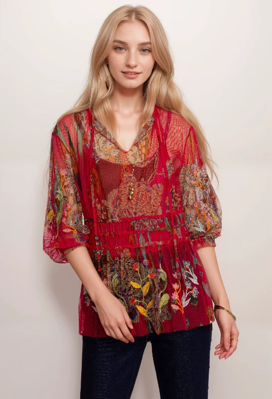 Weekend Savings Sensation Johnny Was Feather Lark Mesh Blouse (Slip) B13624 Boho Chic